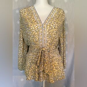 NWT Max Studio Yellow Floral Blouse with Tie Detail